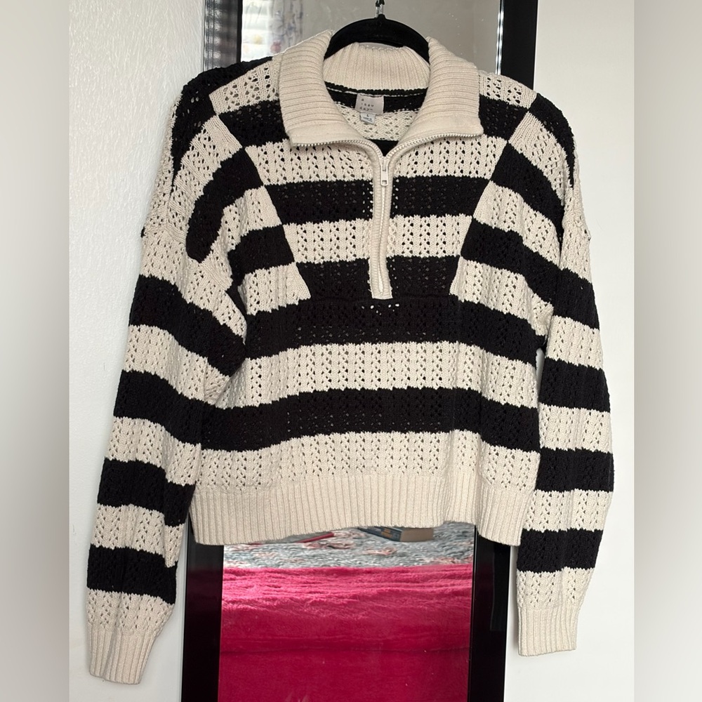 a new day Black and Cream Striped Turtleneck Sweater
